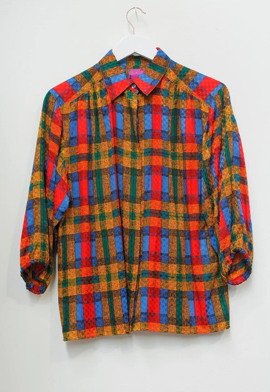 Boutique Vintage Bright Check Patterned Blouse