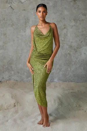 Celeste Sequin Midi Dress Olive