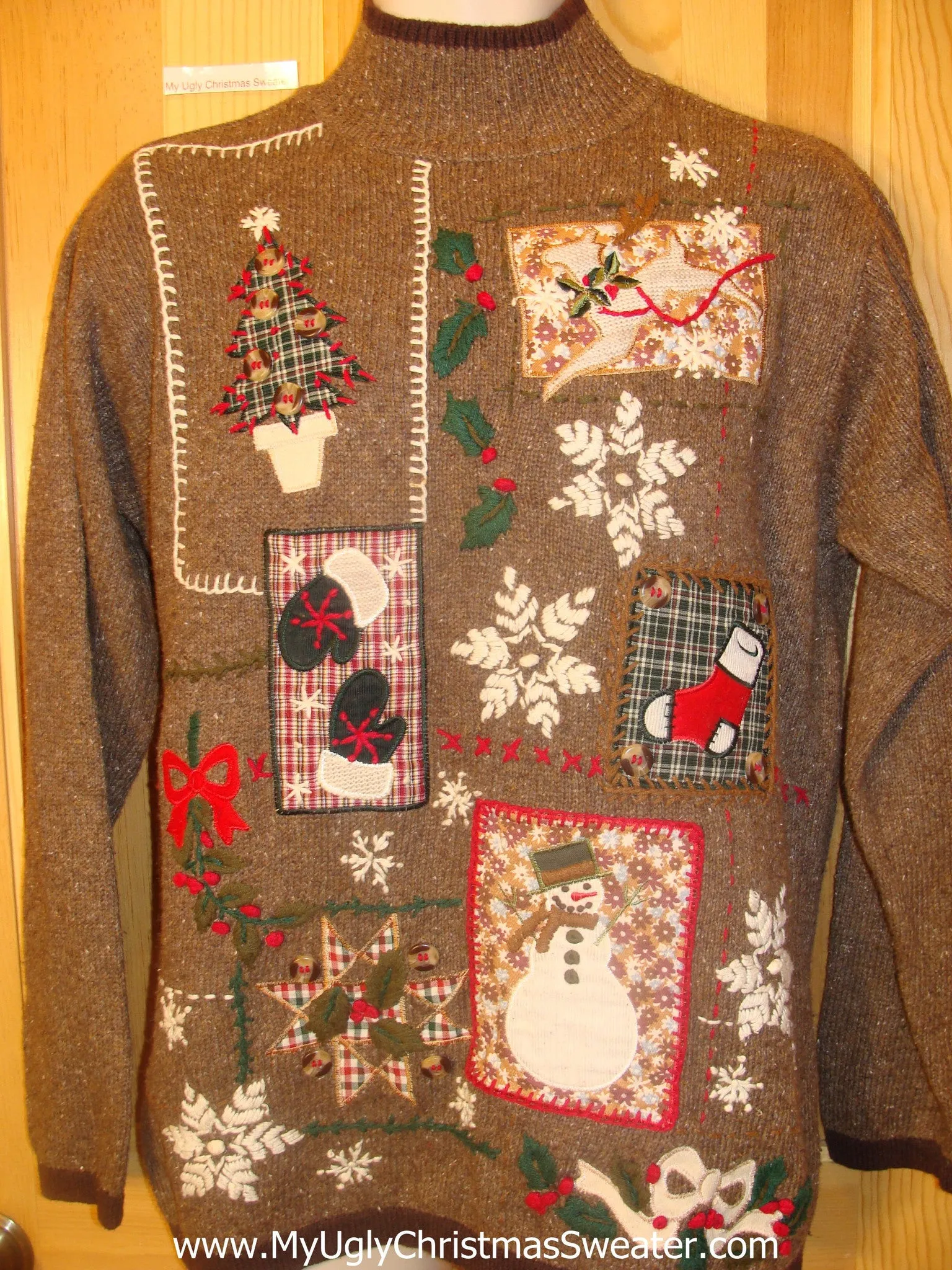 Cheesy Brown Christmas Sweater Patchwork Mess