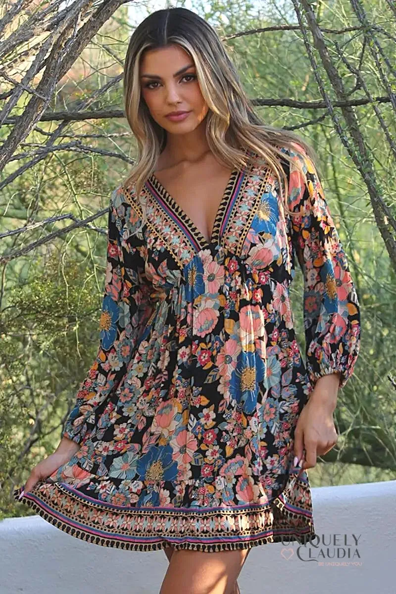 Darcy Floral Print Long Sleeve Mini Dress